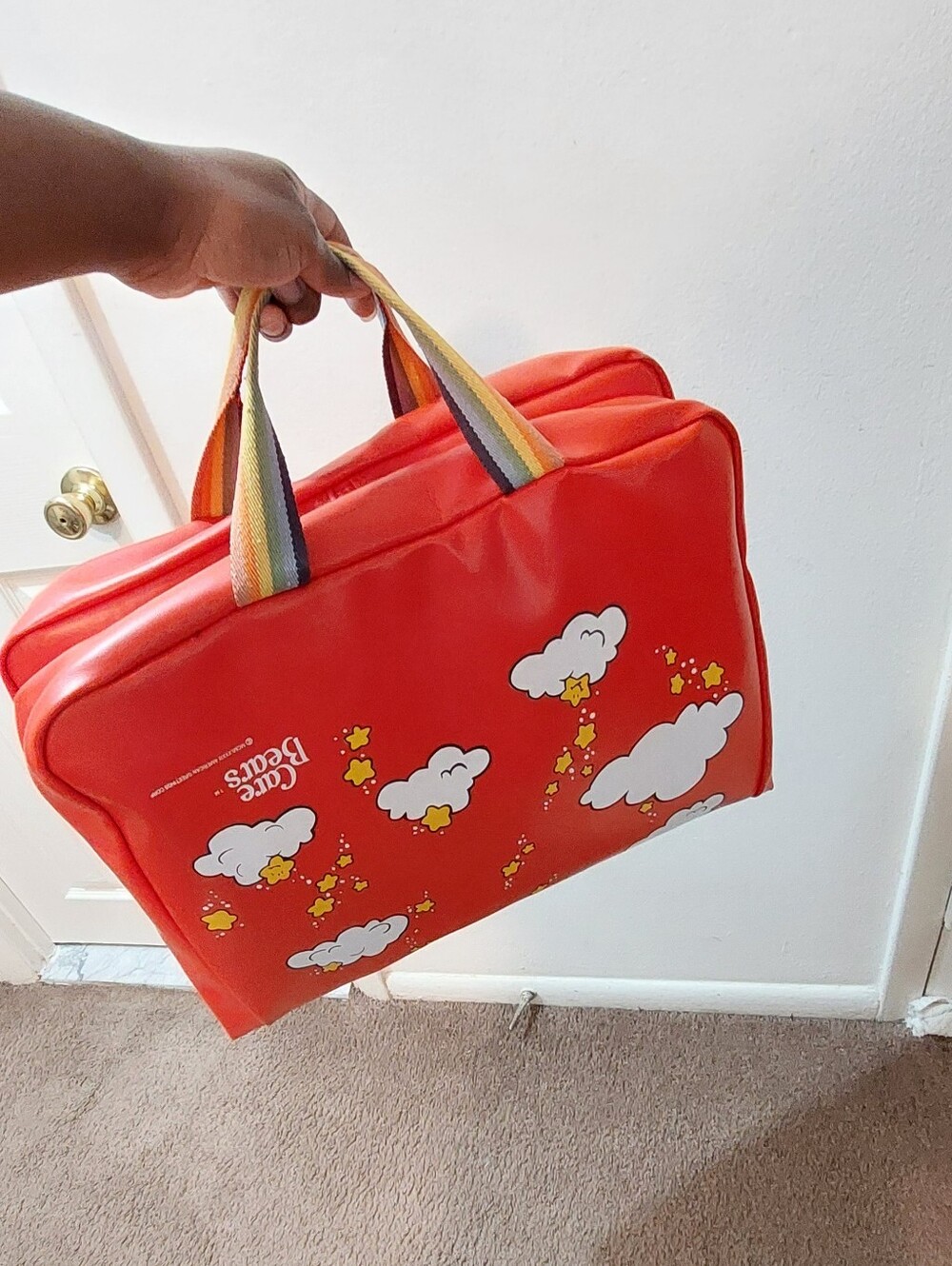 Care Bears Red Cloud-Print Harajuku Overnight Bag with Rainbow Handles